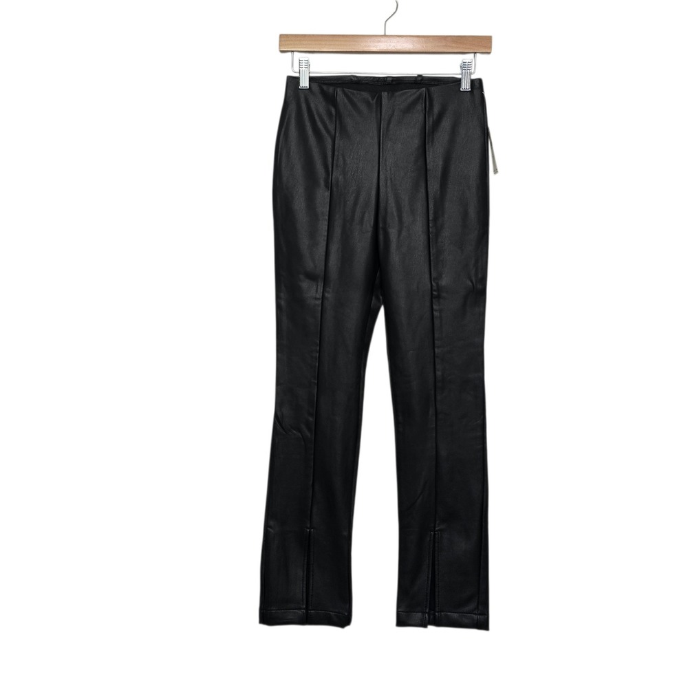Maeve Anthropologie Black Faux Leather Front Seam Split Hem Pants XS NEW